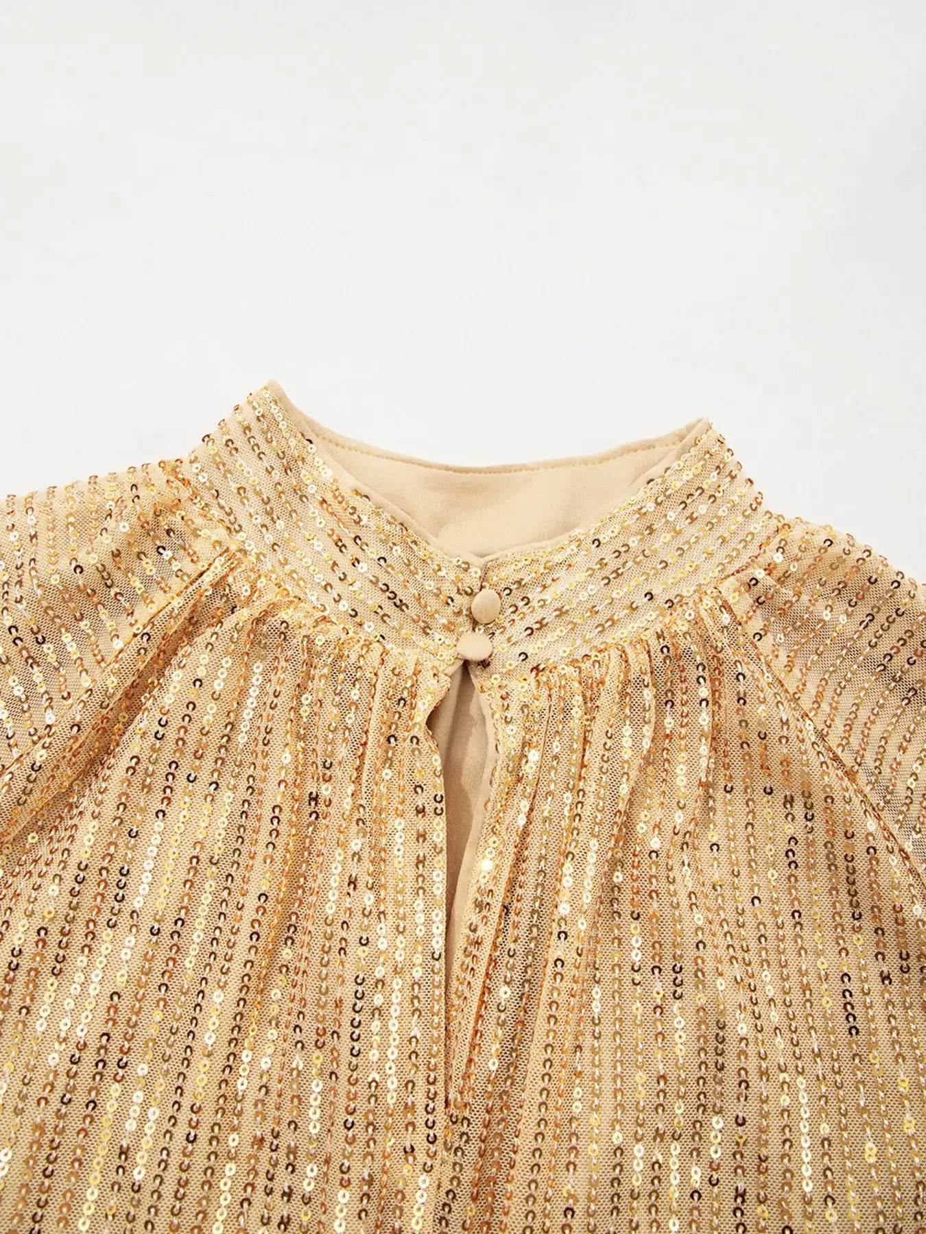 Metallic Balloon Sleeve Buttoned High Neck Loose Blouse - Bela Fils BoutiqueBela Fils Boutique